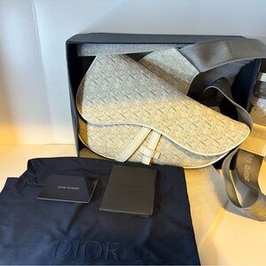 Christian Dior Cream Monogram Saddle Bag